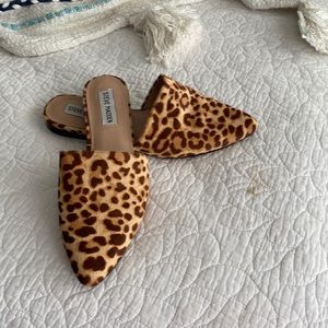 Steve Madden pointed toe flat mule real cowhair leopard print sz8